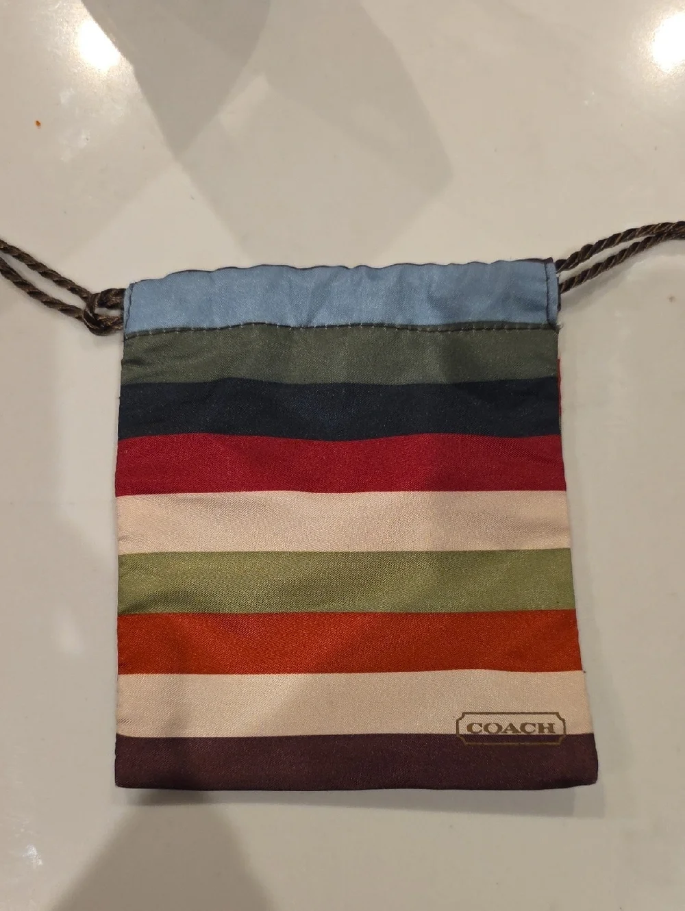Coach Sateen Legacy Striped Drawstring Pouch 4.5×5 Inches - Picture 1 of 4